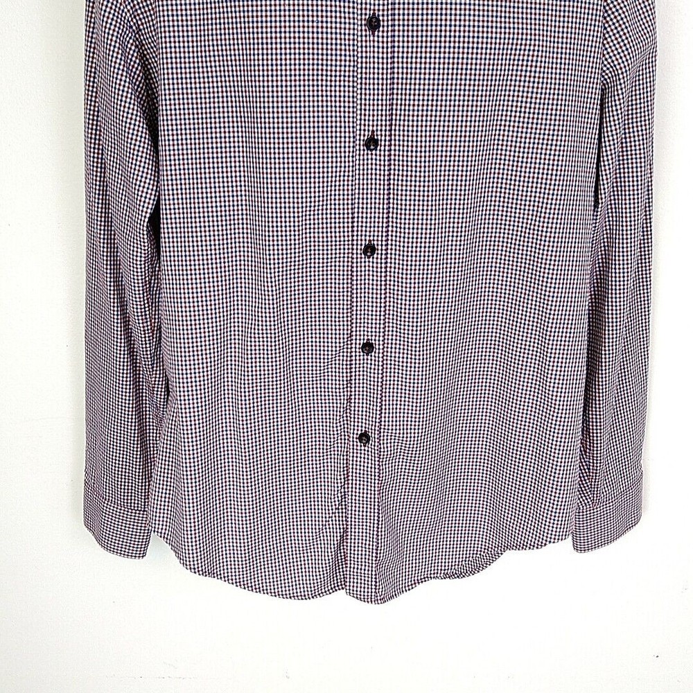 Zara Mens XXL Shirt Slim Fit Blue Red Checked Button Front Casual Dress Long Slv - Picture 3 of 9